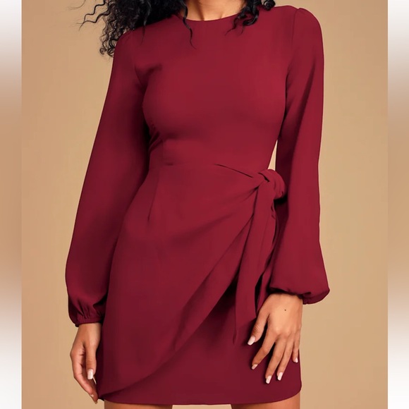 Lulus Believe It or Knot Tie-Front Skater Dress Burgundy Wine Red Size Large NWT - Picture 1 of 7